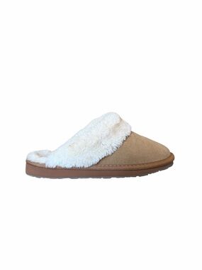 Minnetonka Carefree Scuff Slippers suede upper faux fur collar size 8